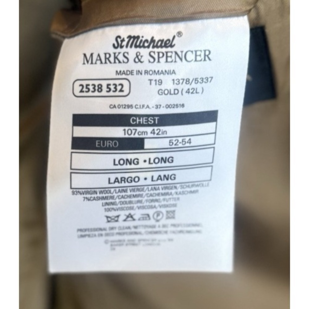 St Michael Marks Spencer Mens‎ Windowpane Wool Cashmere Sports Coat 42L Blazer - Picture 11 of 11